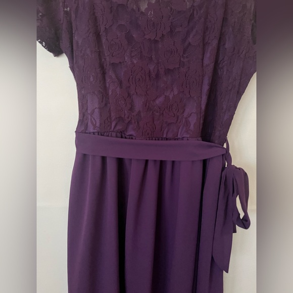 Nemidor Elegant Purple Floral Lace Midi Dress with Waist Tie Plus Size 14 - Picture 5 of 16